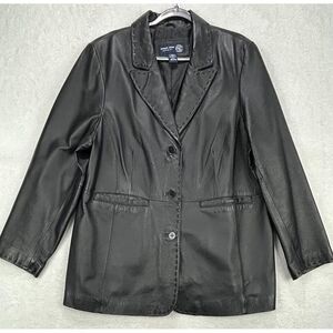 Venezia Jeans Genuine‎ Leather Jacket Blazer Women 18/20 Black 3 Button Lined